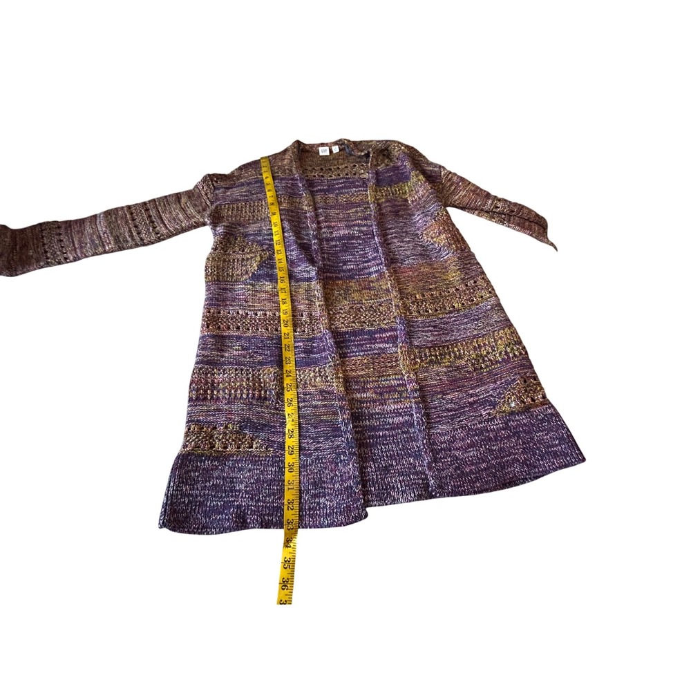 GAP Petite Striped Open Front Long Cardigan Sweater Purple Gold Size S - Picture 7 of 9